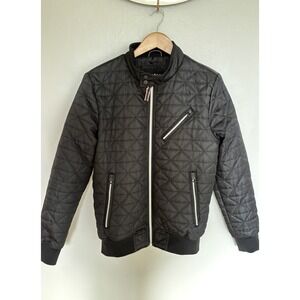 Guess‎ Blk Quilted Bomber Jacket Zip Pockets Moto Blade Mens S Rock Indie 90's